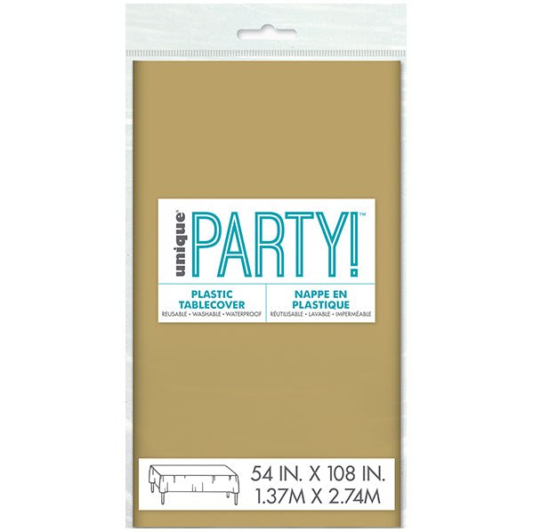 Gold Rectangular Plastic Tablecover 137cm x 274cm - The Party Marketplace