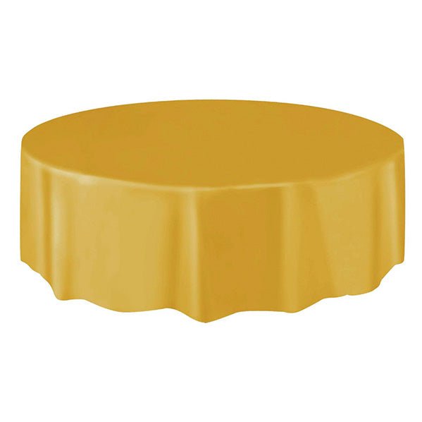 Gold Round Plastic Tablecover 213cm - The Party Marketplace