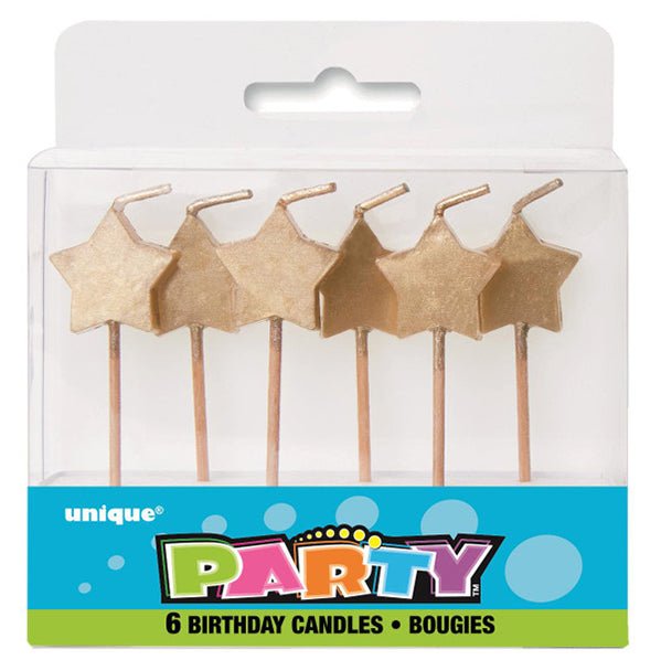 Gold Star Pick Candles (Pack of 6) - The Party Marketplace