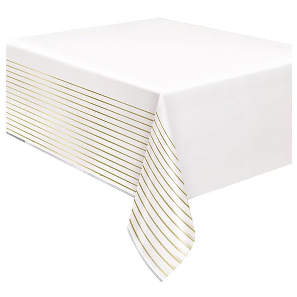Gold Stripe Foil Tablecover 137cm x 213cm - The Party Marketplace
