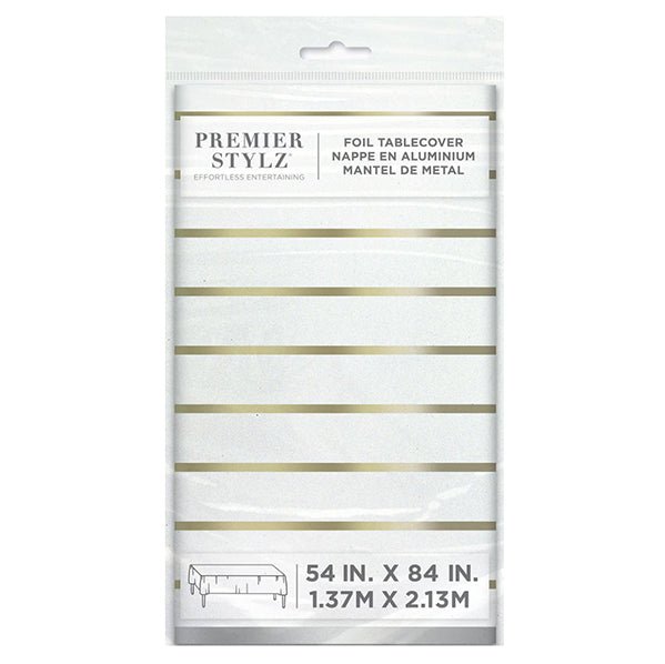 Gold Stripe Foil Tablecover 137cm x 213cm - The Party Marketplace