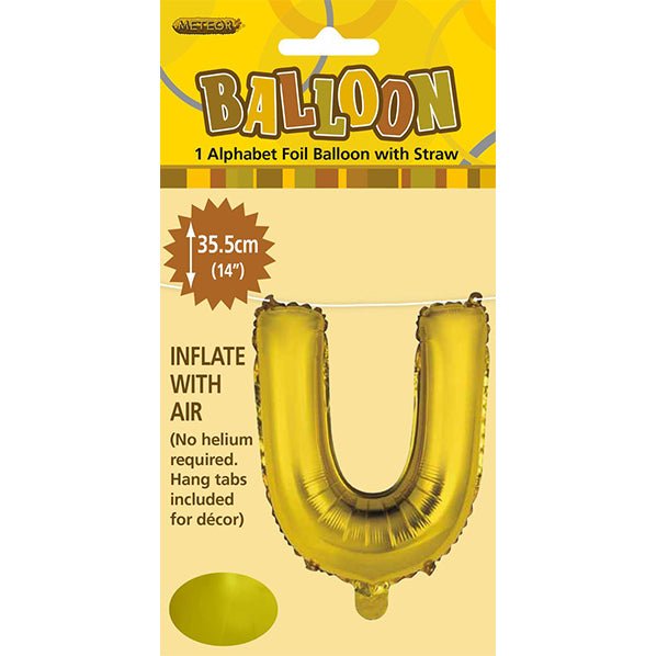 Gold "U" Letter Foil Balloon (35cm) - The Party Marketplace