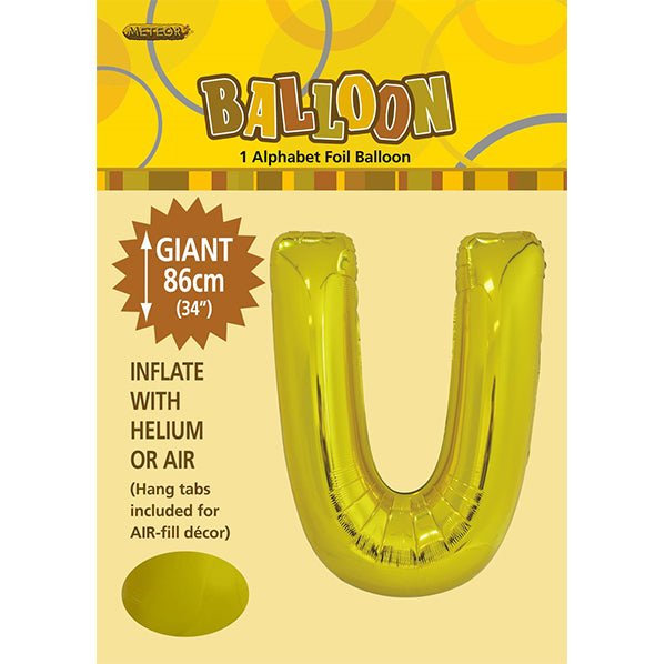 Gold "U" Letter Foil Balloon (86cm) - The Party Marketplace