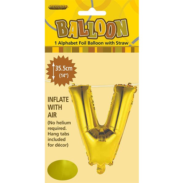 Gold "V" Letter Foil Balloon (35cm) - The Party Marketplace