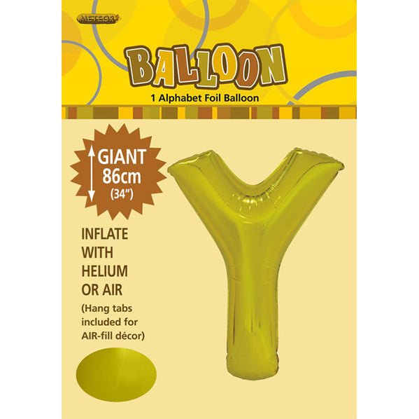 Gold "Y" Letter Foil Balloon (86cm) - The Party Marketplace