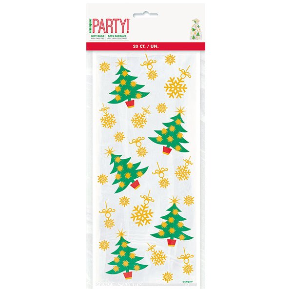 Golden Christmas Printed Cello Bags (Pack of 20) - The Party Marketplace
