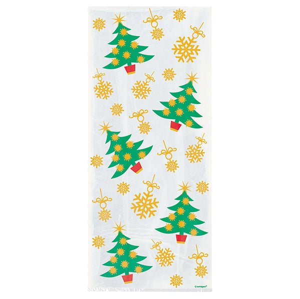 Golden Christmas Printed Cello Bags (Pack of 20) - The Party Marketplace