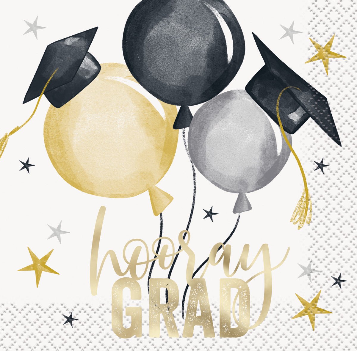 Golden Star Graduation Foil Stamped Beverage Napkins (Pack of 16) - The Party Marketplace