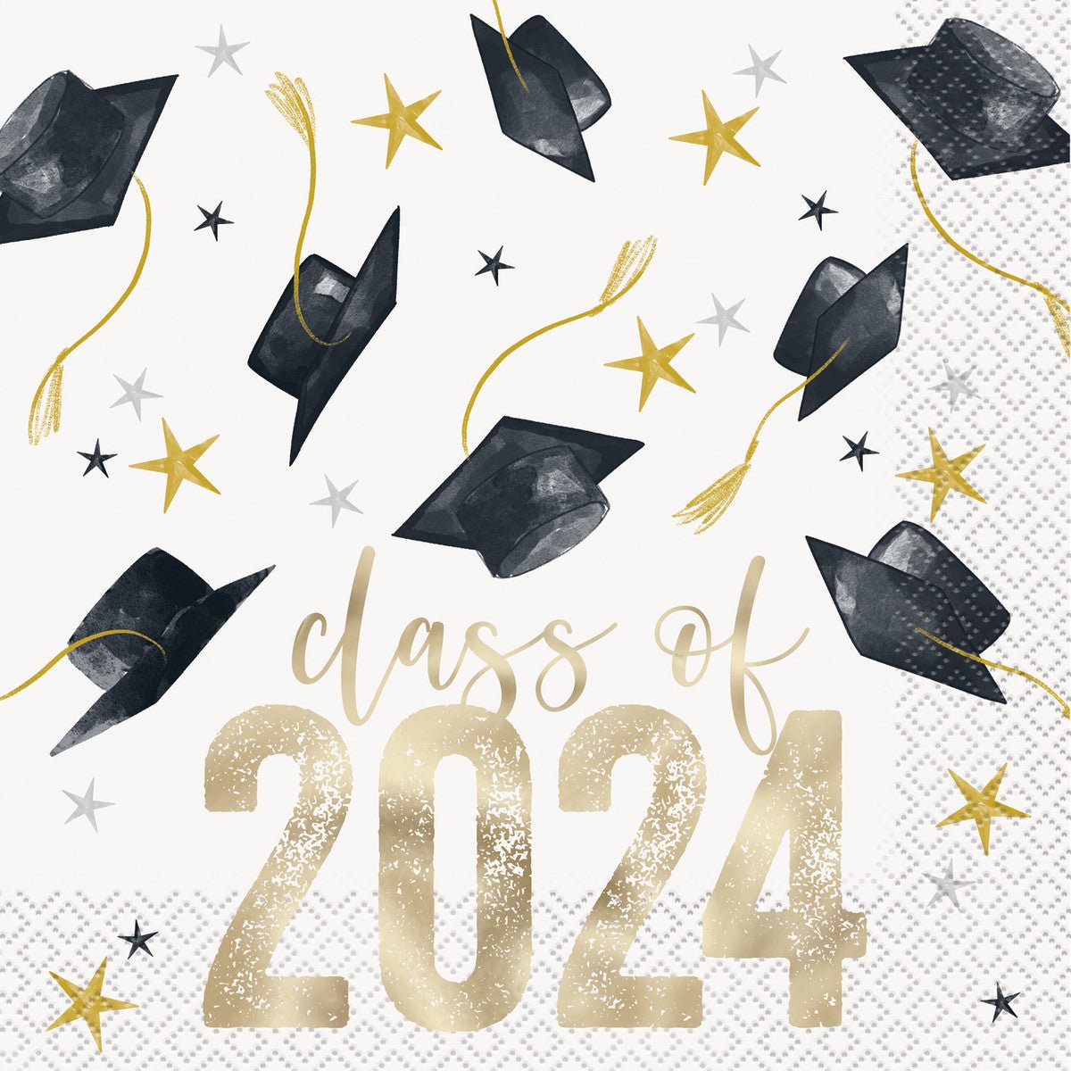 Golden Star Graduation Foil Stamped Luncheon Napkins (Pack of 16) - The Party Marketplace