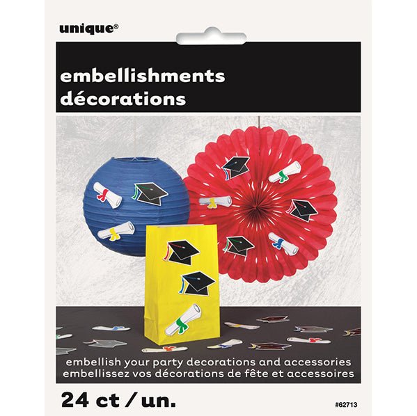 Graduation Cap & Scroll Embellishments (Pack of 24) - The Party Marketplace