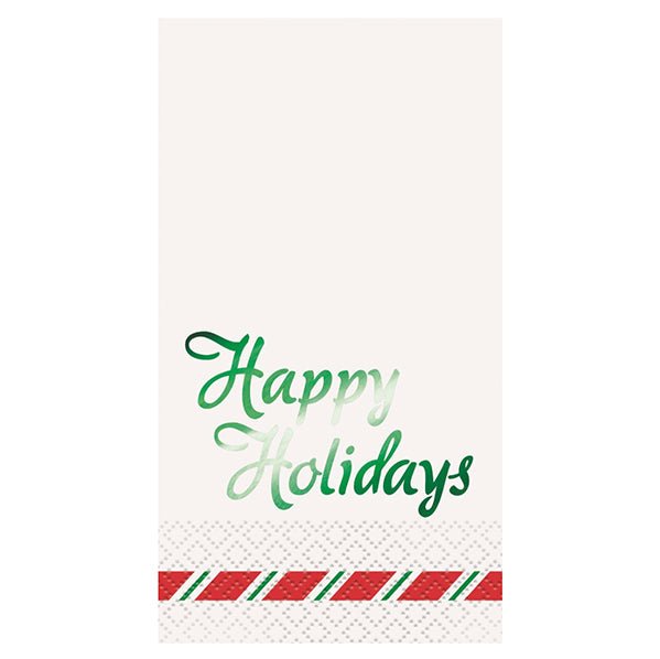Green Happy Holidays Foil Stamped Guest Napkins (Pack of 16) - The Party Marketplace