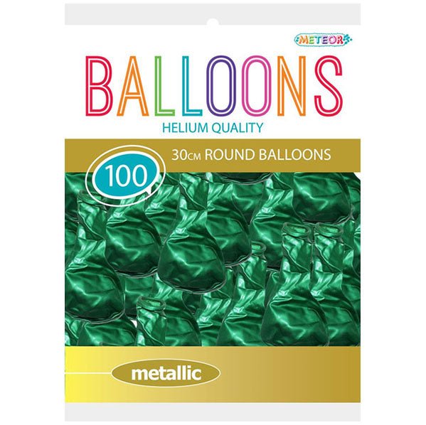 Green Metallic Balloons 30cm (Pack of 100) - The Party Marketplace