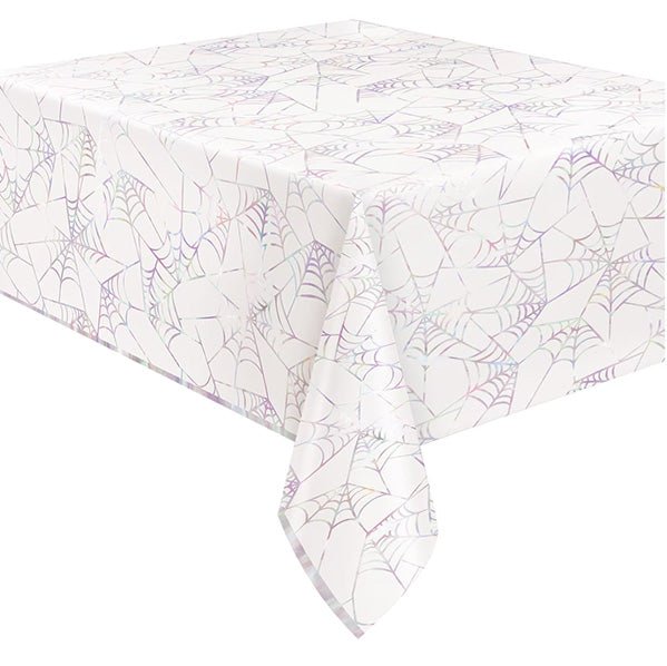 Groovy Halloween Iridescent Spiderweb Printed Tablecover 137cm x 213cm - The Party Marketplace