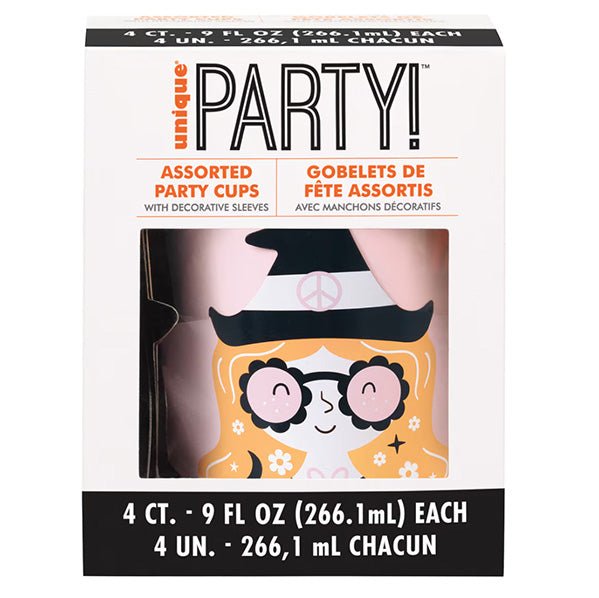 Groovy Halloween Paper Cups With Assorted Sleeves 266ml (Pack of 4) - The Party Marketplace
