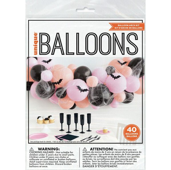 Halloween Bats Balloon Arch Kit - Orange, Pink & Black (40 piece set) - The Party Marketplace