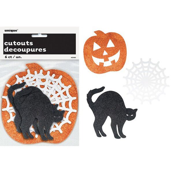 Halloween Black Cat Mini Glitter Cutouts (Pack of 6) - The Party Marketplace