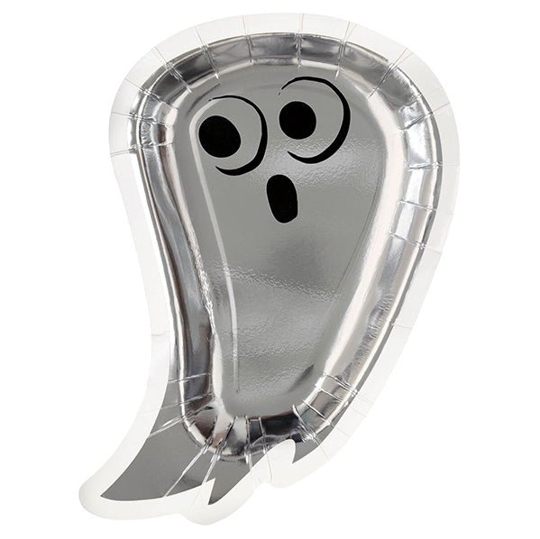 Halloween Foil Stamped Ghost Shaped Paper Plates 23cm (Pack of 8) - The Party Marketplace
