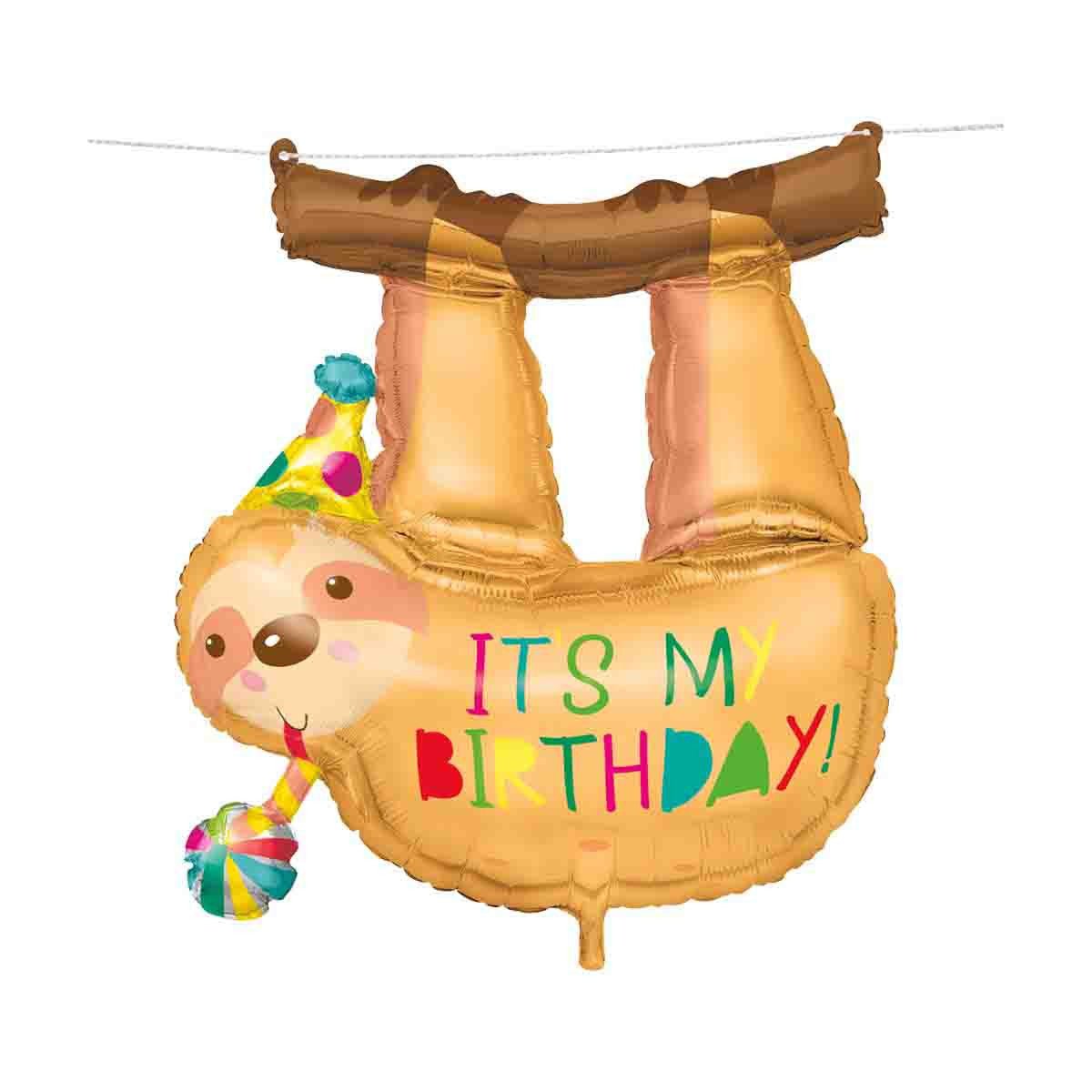 Hanging Sloth "It's My Birthday" Foil Balloon 71cm - The Party Marketplace