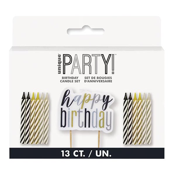 "Happy Birthday" Candle And 12 Spiral Candles - Black - The Party Marketplace
