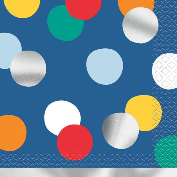 Happy Birthday Dots Foil Stamped Beverage Napkins (Pack of 16) - The Party Marketplace