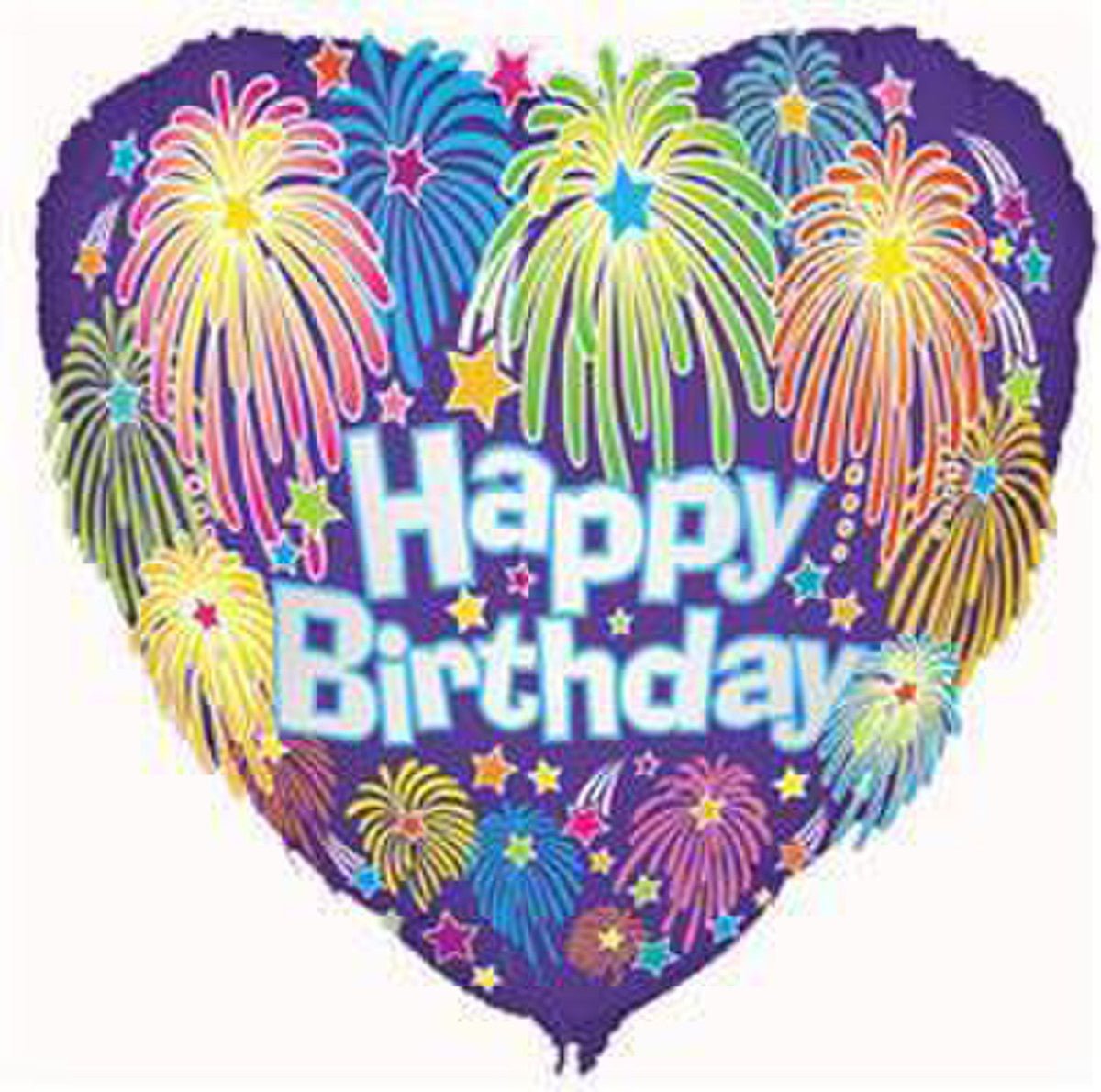 "Happy Birthday" Fireworks Heart Foil Balloon 45cm - The Party Marketplace