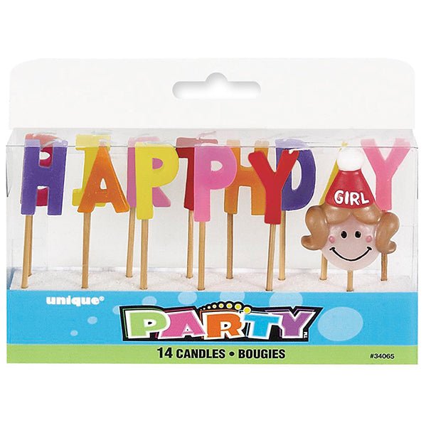 "Happy Birthday" Pick Candles - Girl (Pack of 14) - The Party Marketplace