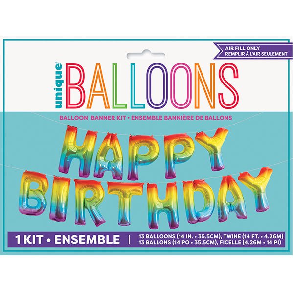 "Happy Birthday" Rainbow Foil Letter Balloon Kit - The Party Marketplace