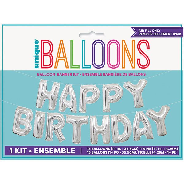 "Happy Birthday" Silver Foil Letter Balloon Kit - The Party Marketplace