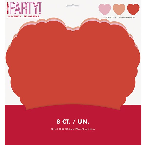Heart Shaped Scalloped Edge Paper Placemats (Pack of 8) - The Party Marketplace