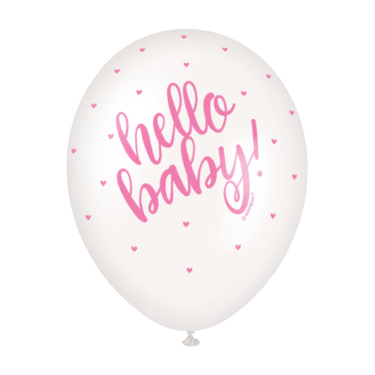 "Hello Baby" Pink & White Pearl Balloons 30cm (Pack of 5) - The Party Marketplace
