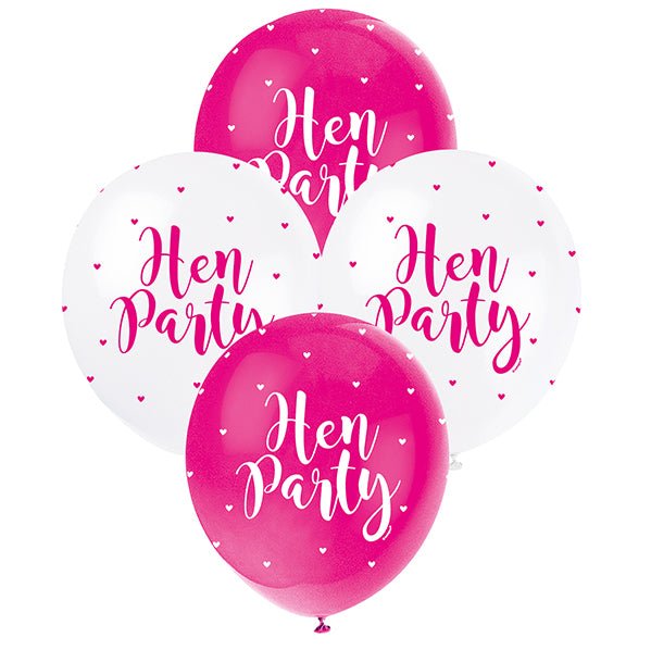 "Hen Party" Pink & White Pearl Balloons 30cm (Pack of 5) - The Party Marketplace