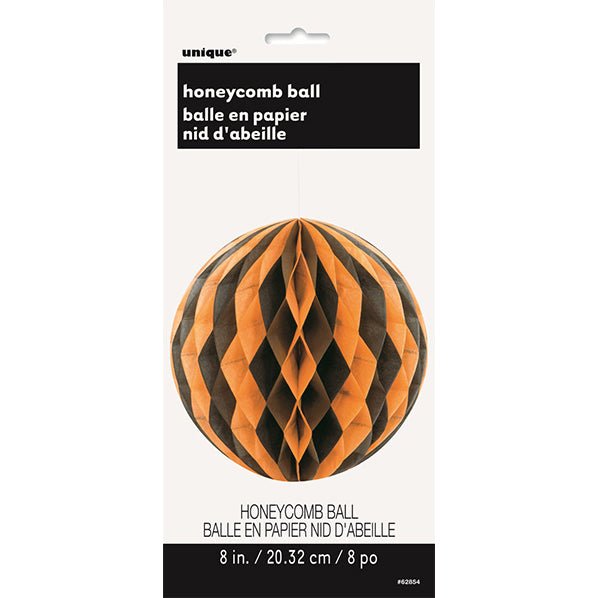 Honeycomb Ball - Black & Orange 20cm - The Party Marketplace