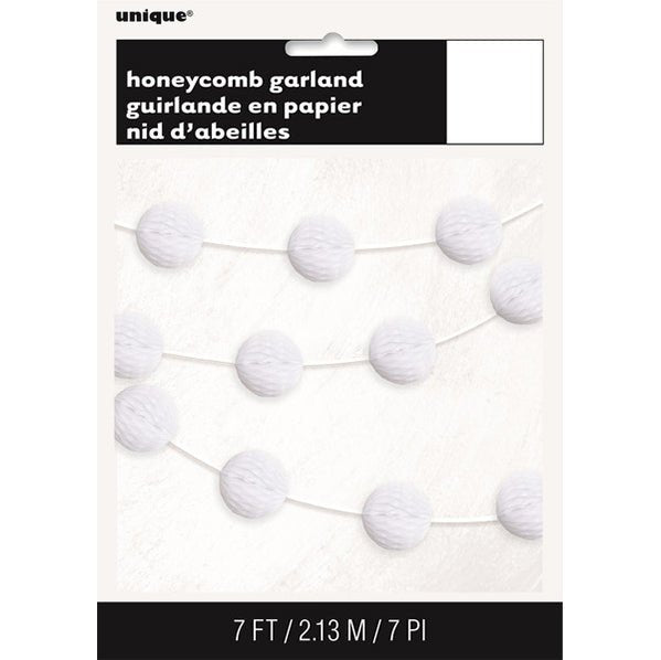 Honeycomb Ball Garland - Bright White (2.13m) - The Party Marketplace