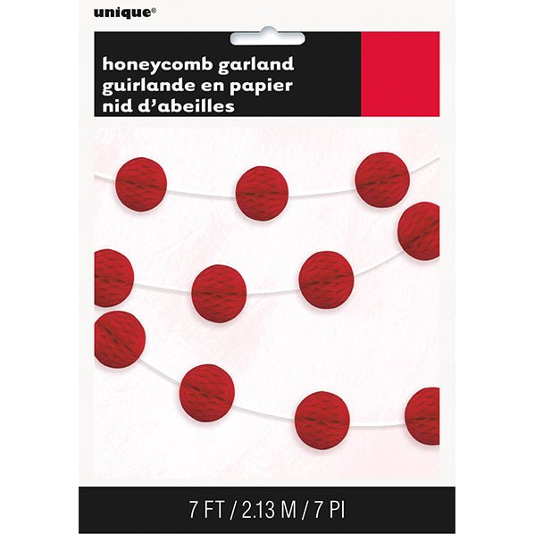 Honeycomb Ball Garland - Ruby Red (2.13m) - The Party Marketplace
