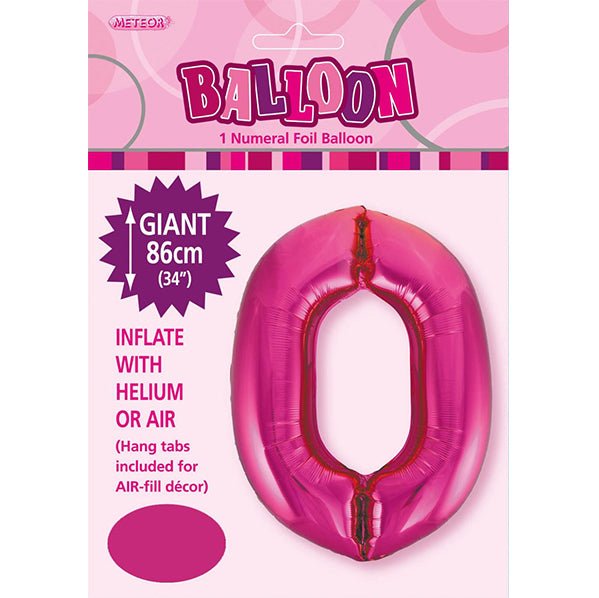 Hot Pink "0" Numeral Foil Balloon (86cm) - The Party Marketplace
