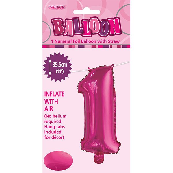 Hot Pink "1" Numeral Foil Balloon (35cm) - The Party Marketplace