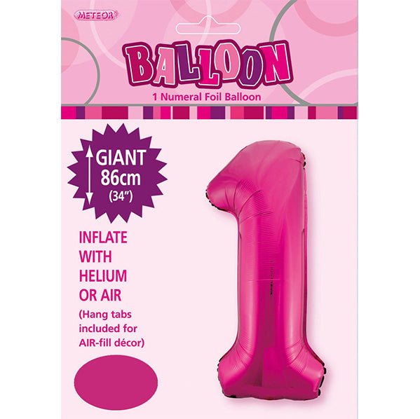 Hot Pink "1" Numeral Foil Balloon (86cm) - The Party Marketplace