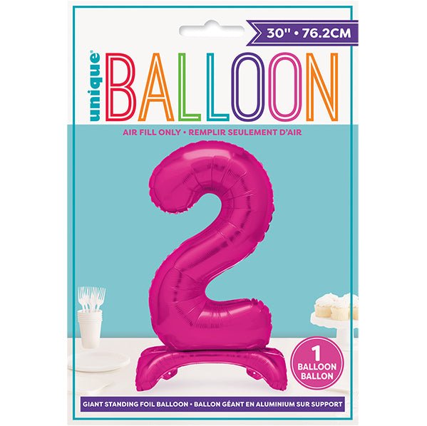 Hot Pink "2" Giant Standing Numeral Foil Balloon (76cm) - The Party Marketplace