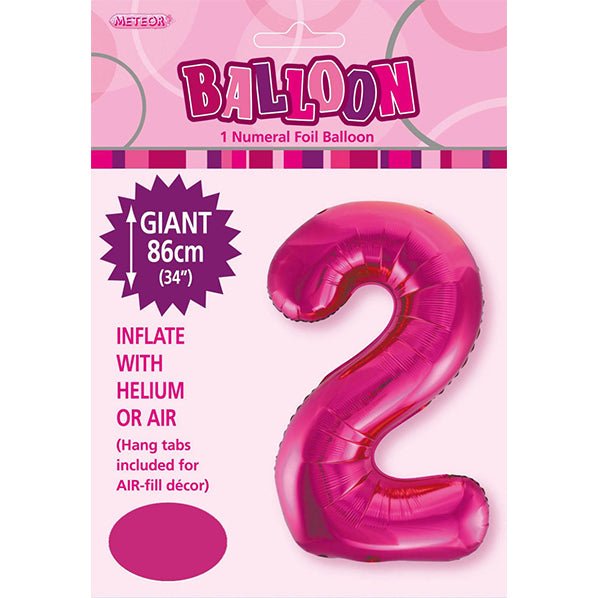 Hot Pink "2" Numeral Foil Balloon (86cm) - The Party Marketplace
