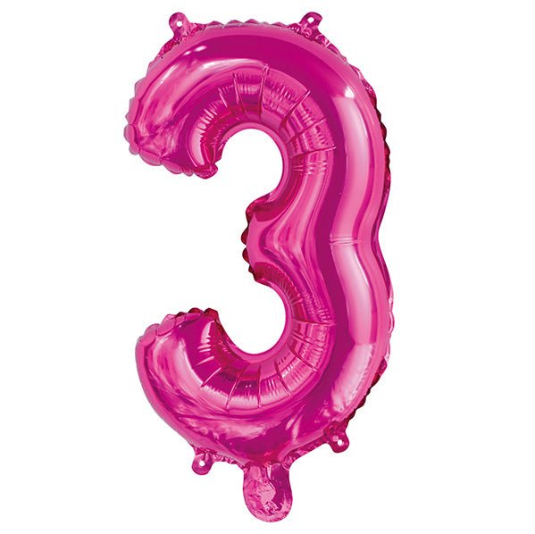 Hot Pink "3" Numeral Foil Balloon (35cm) - The Party Marketplace