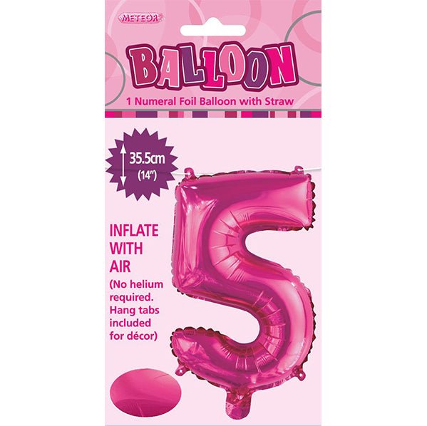 Hot Pink "5" Numeral Foil Balloon (35cm) - The Party Marketplace