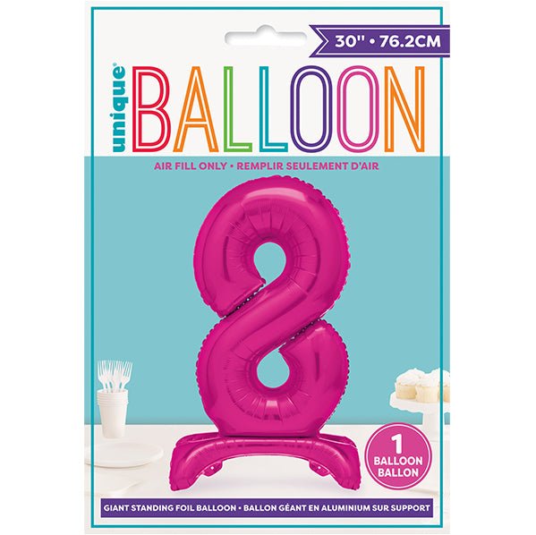 Hot Pink "8" Giant Standing Numeral Foil Balloon (76cm) - The Party Marketplace