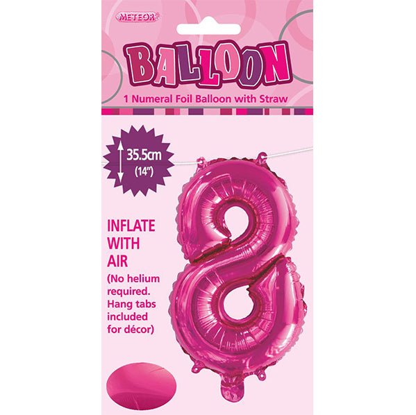 Hot Pink "8" Numeral Foil Balloon (35cm) - The Party Marketplace