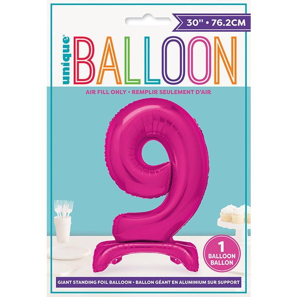 Hot Pink "9" Giant Standing Numeral Foil Balloon (76cm) - The Party Marketplace