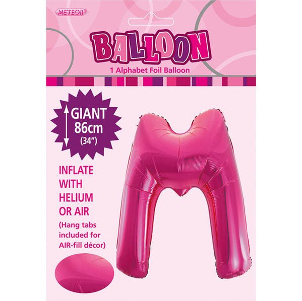 Hot Pink "M" Letter Foil Balloon (86cm) - The Party Marketplace