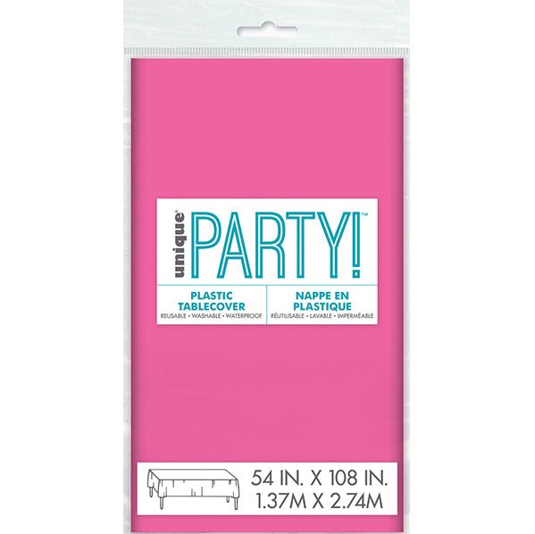 Hot Pink Rectangular Plastic Tablecover 137cm x 274cm - The Party Marketplace
