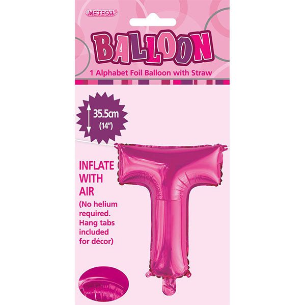 Hot Pink "T" Letter Foil Balloon (35cm) - The Party Marketplace