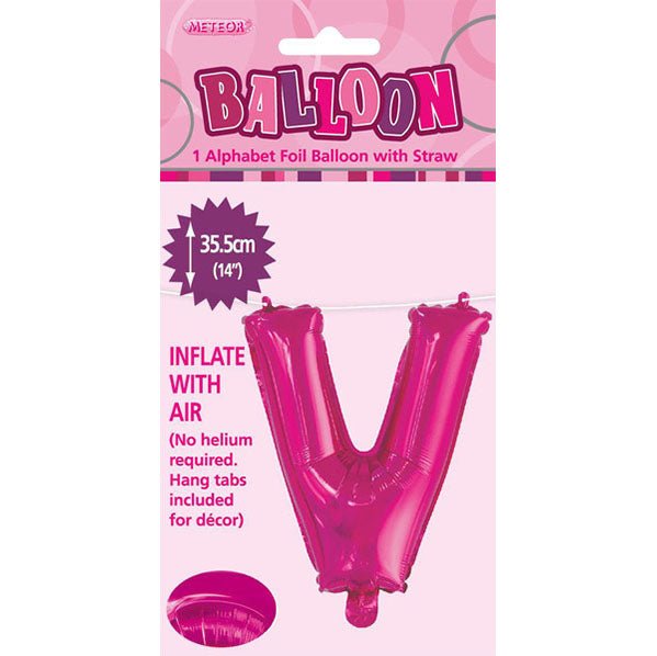 Hot Pink "V" Letter Foil Balloon (35cm) - The Party Marketplace