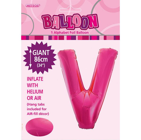 Hot Pink "V" Letter Foil Balloon (86cm) - The Party Marketplace