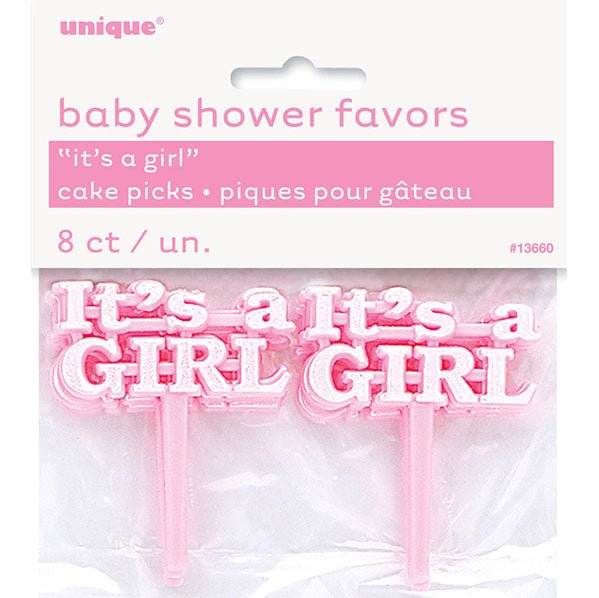 "It's A Girl" Cake Picks - Pink (Pack of 8) - The Party Marketplace